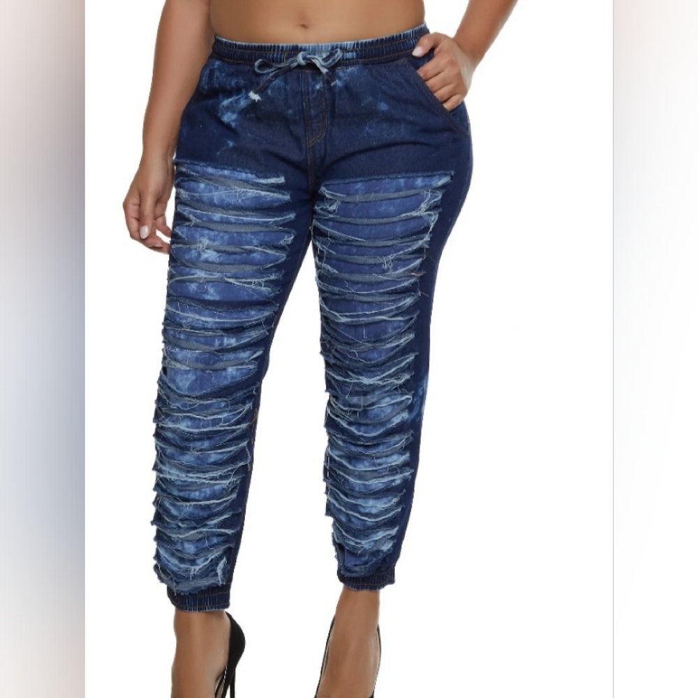 NWT Thrill Plus Size Distressed Stretch Denim Joggers -  2X,